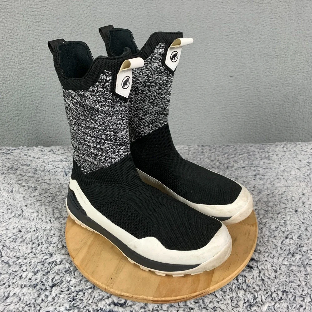 Mammut Falera II High WP Boots Women's 7 Black/White Michelin Soles Knit Winter‎